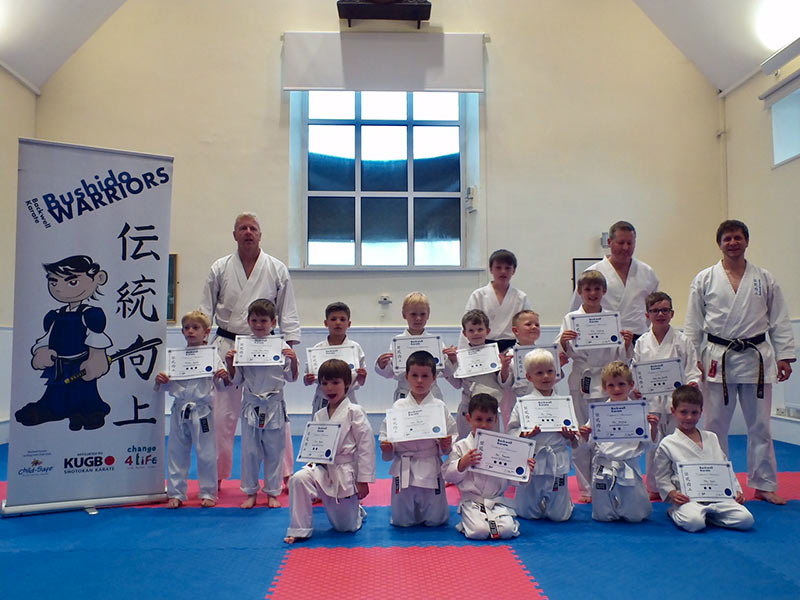 Certificate presentation at the end of Karate course for 5-7 year olds